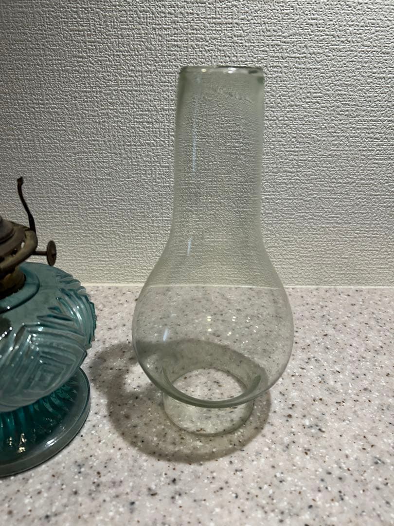 青色ガラスオイルランタン　アンティーク和物ガラス骨董品