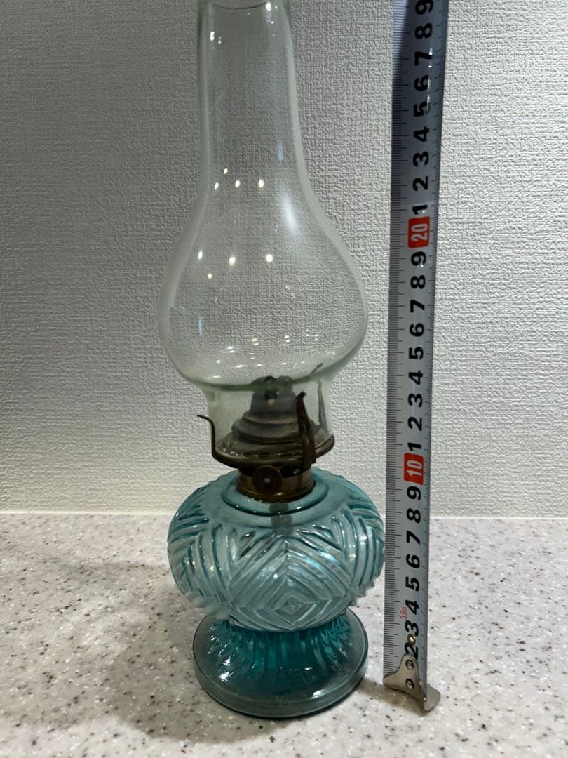 青色ガラスオイルランタン　アンティーク和物ガラス骨董品