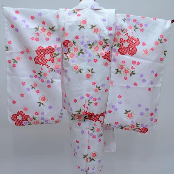 七五三 三歳 女児 被布着物祝着フルセット 白地 お仕立て無料 NO23982
