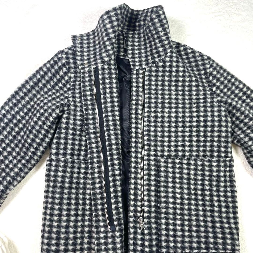 ADAM ET ROPE スタンドカラー コート ウール混 千鳥格子 フリー