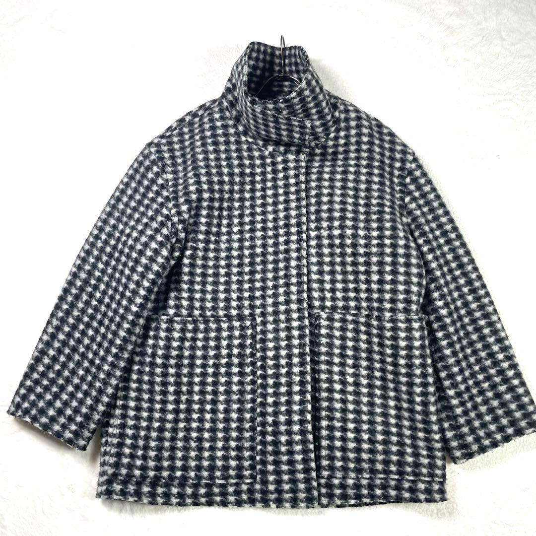 ADAM ET ROPE スタンドカラー コート ウール混 千鳥格子 フリー