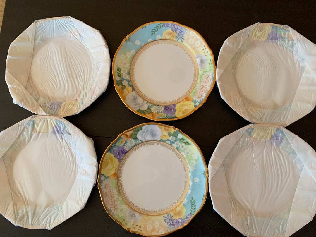 希少品　大倉陶園　花園　プレミアムブルー　ミート皿　6枚セット