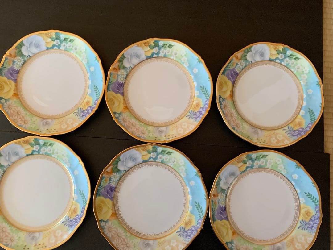 希少品　大倉陶園　花園　プレミアムブルー　ミート皿　6枚セット