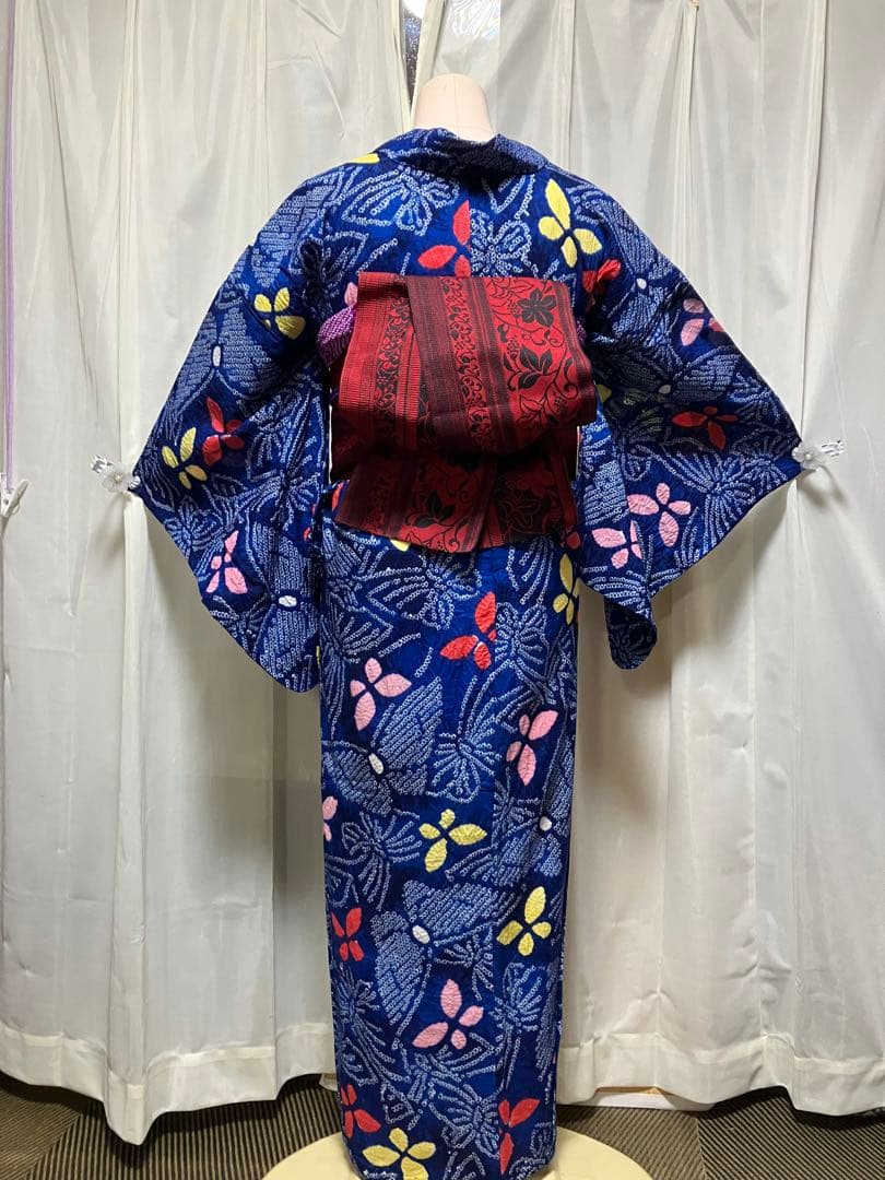 ち*ん様 オークション有松鳴海総絞り浴衣のみ157±5瑠璃色蝶