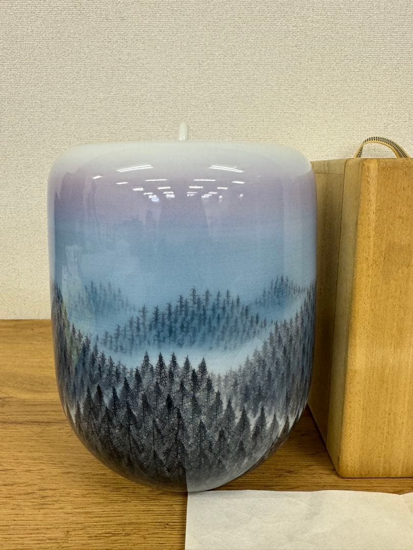 藤井朱明 壺 飾り壺 花器 日展人気作家 花瓶 有田焼 人間国宝 共箱付き