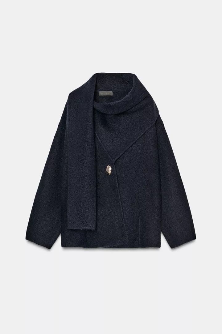 今週まで！新品 ZARA ザラ ニットショートコート スカーフ付き