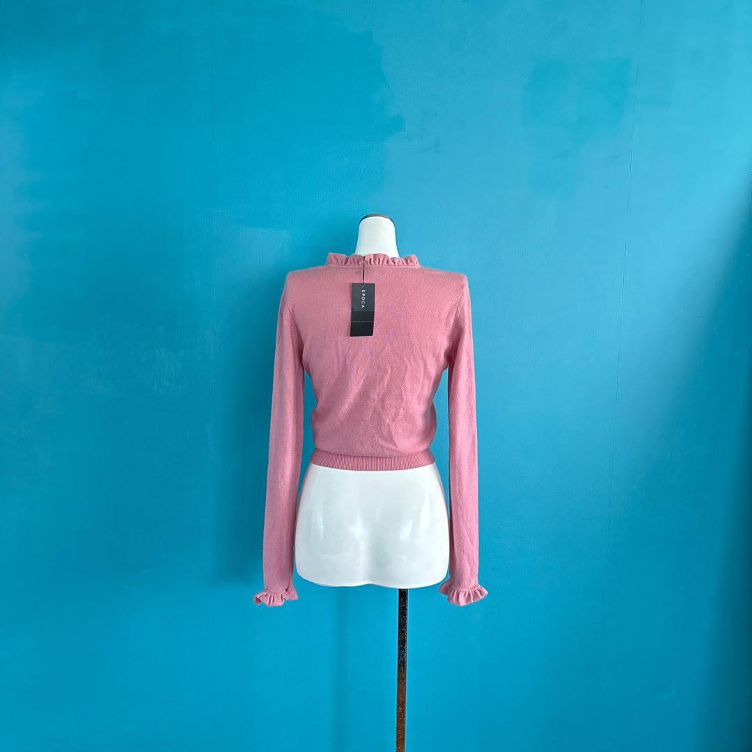 1537 EPOCAエポカ　フリル付きピンク長袖カシミアカーディガン　大人可愛い