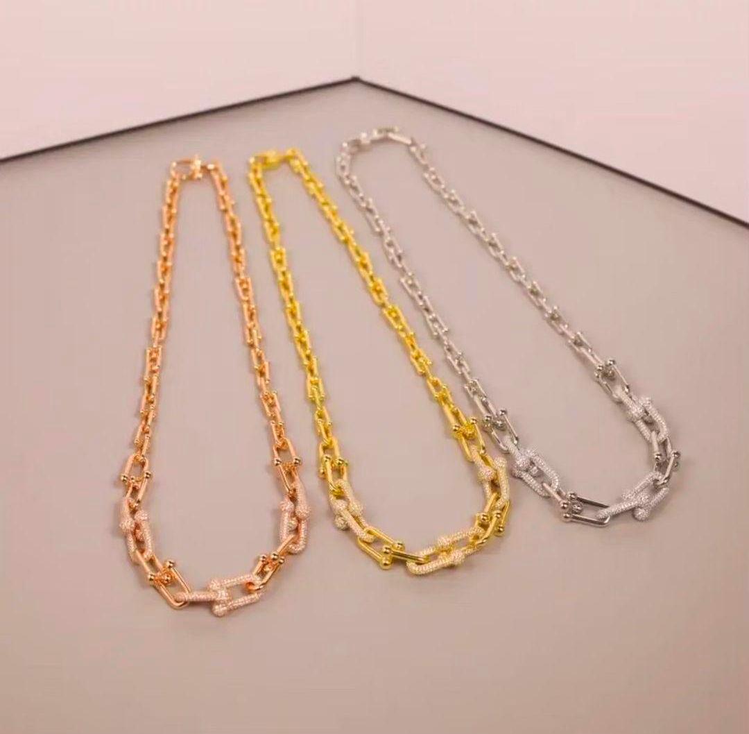 ハードウェア Uチェーン ネックレス シルバー925 CZダイヤ 45cm