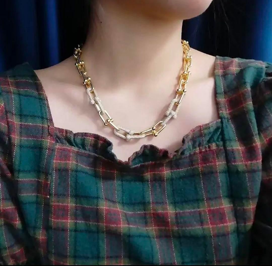 ハードウェア Uチェーン ネックレス シルバー925 CZダイヤ 45cm