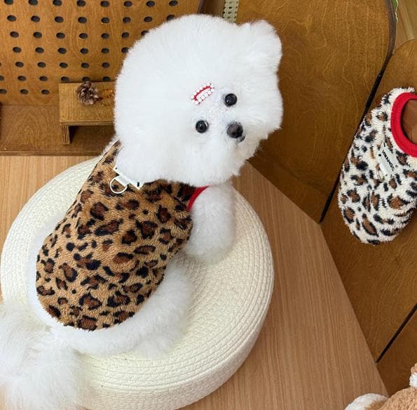 犬服　レオパード柄ファー　ドッグウェア