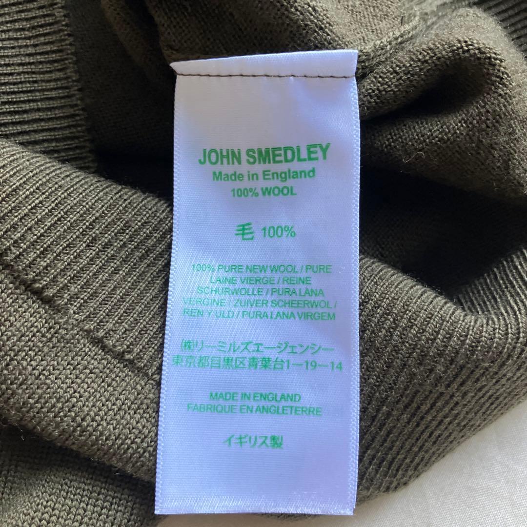 ジョンスメドレー Vネック イングランド製 カーキ 24ゲージ メリノウール