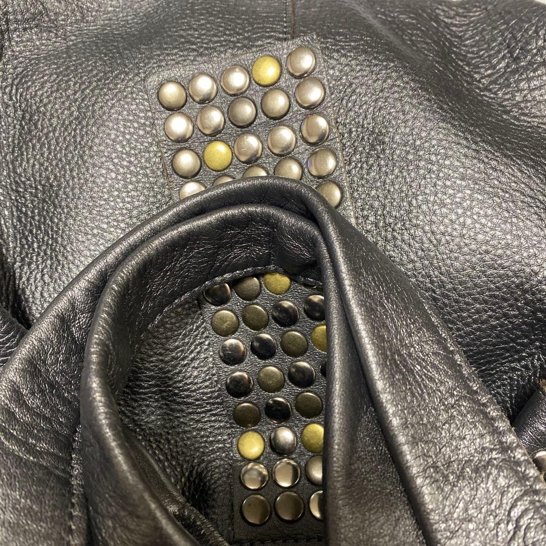 【TRES 】スタッズ　ショルダー　レザー　本革　Y2K トートバッグ　ブロンズ