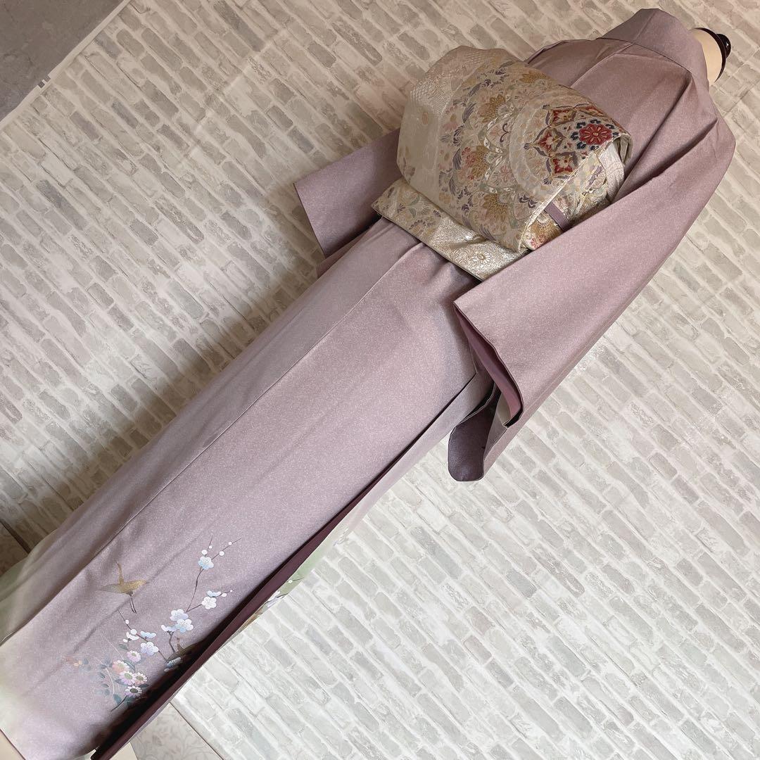 訪問着　フルセット　鶴　飛び立つ鶴　金彩加工　螺鈿加工　入学式　卒業式　Q5