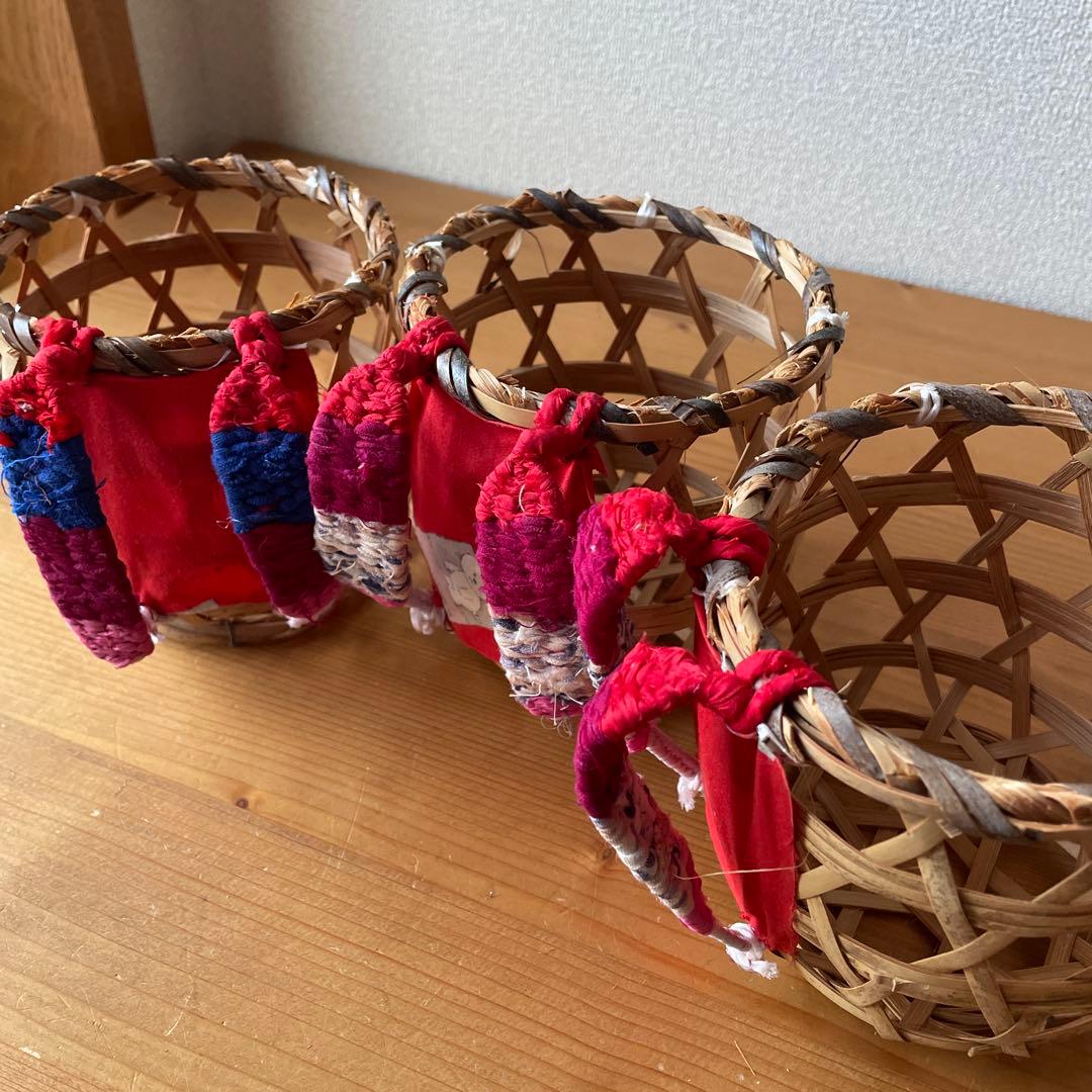 昭和レトロ　竹　ミニ背負いカゴ　3個セット