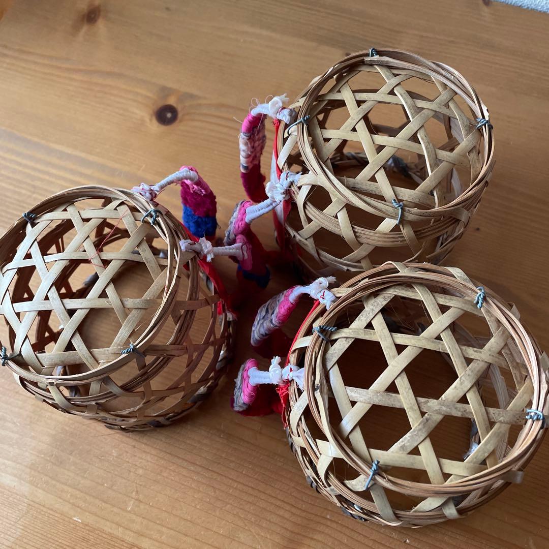 昭和レトロ　竹　ミニ背負いカゴ　3個セット