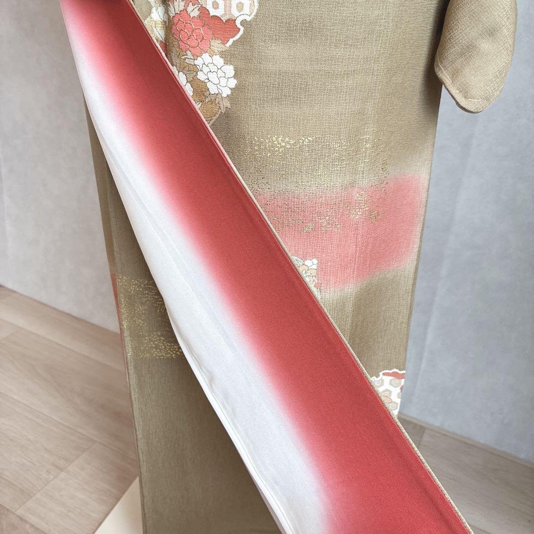 訪問着　フルセット　着物　正絹　Lサイズ　ロング　雪輪　花　金駒刺繍　N5