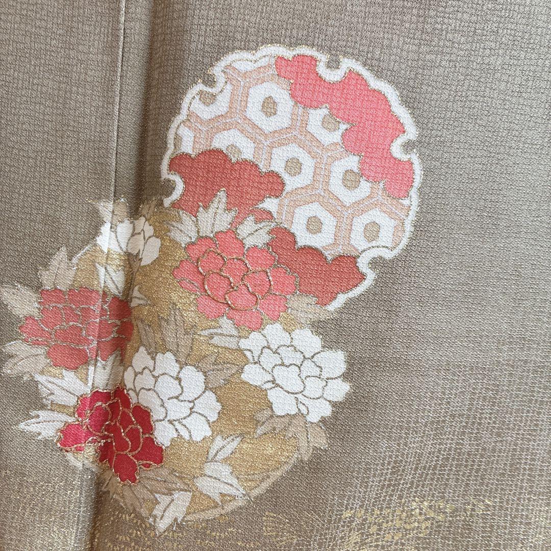 訪問着　フルセット　着物　正絹　Lサイズ　ロング　雪輪　花　金駒刺繍　N5
