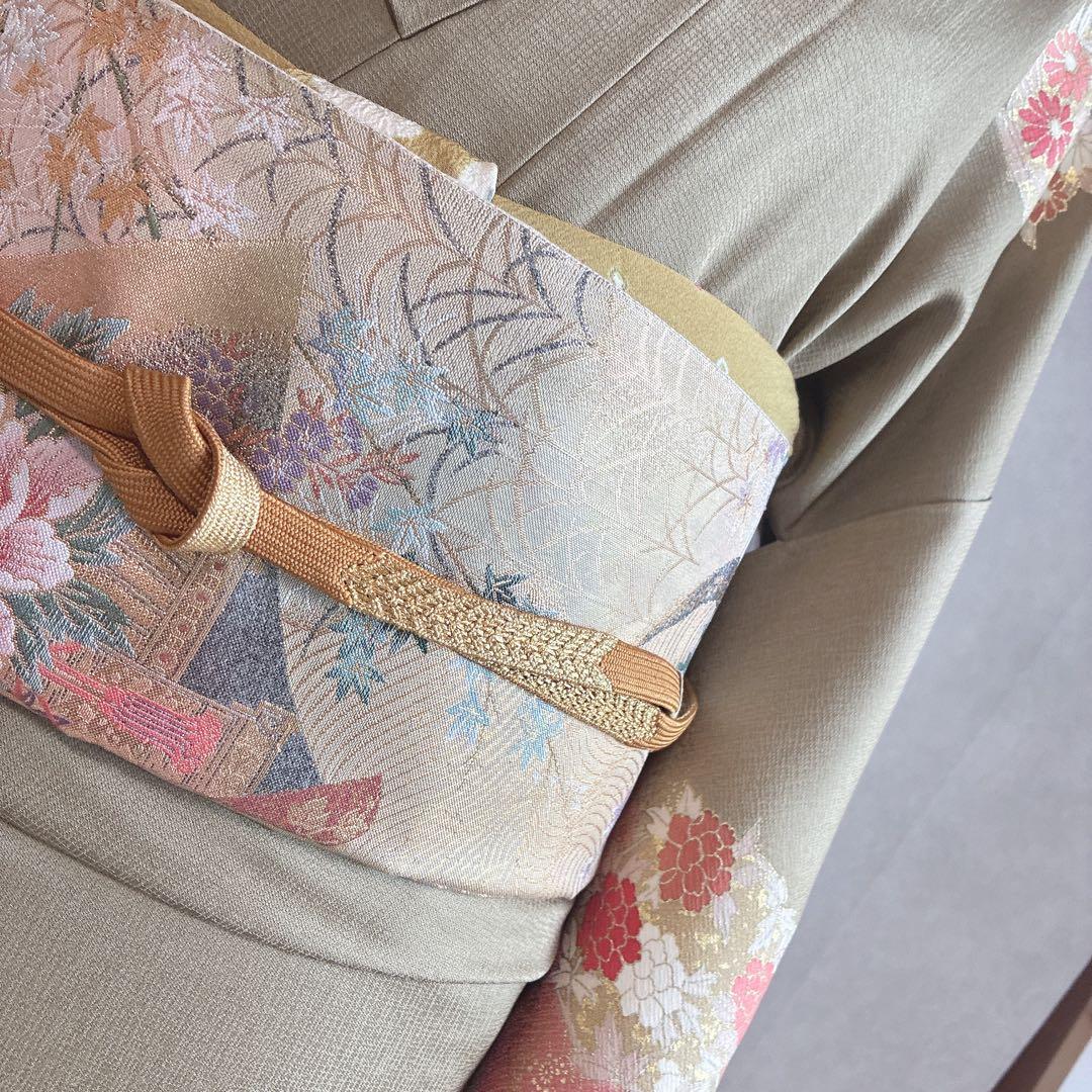 訪問着　フルセット　着物　正絹　Lサイズ　ロング　雪輪　花　金駒刺繍　N5