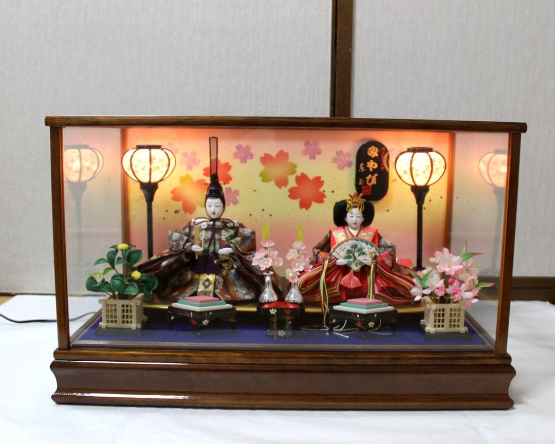 美品　ひな人形◆「みやび」親王ケース飾り◆木製ケース◆コンパクト ケース飾り