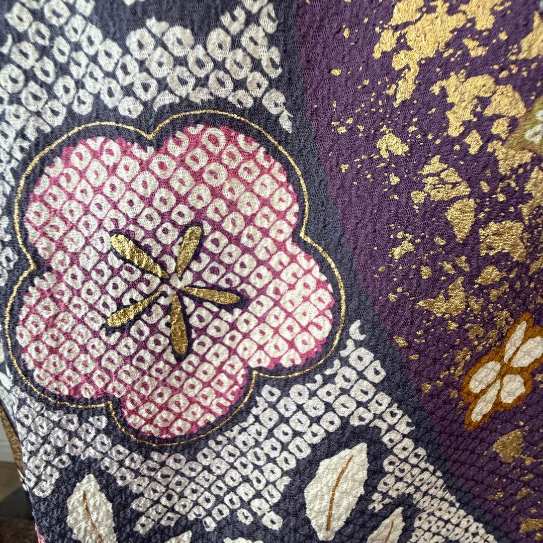 超美品　正絹　現代振袖　成人式　着物　166㎝　ピンク　金駒刺繍　絞り柄　個性的