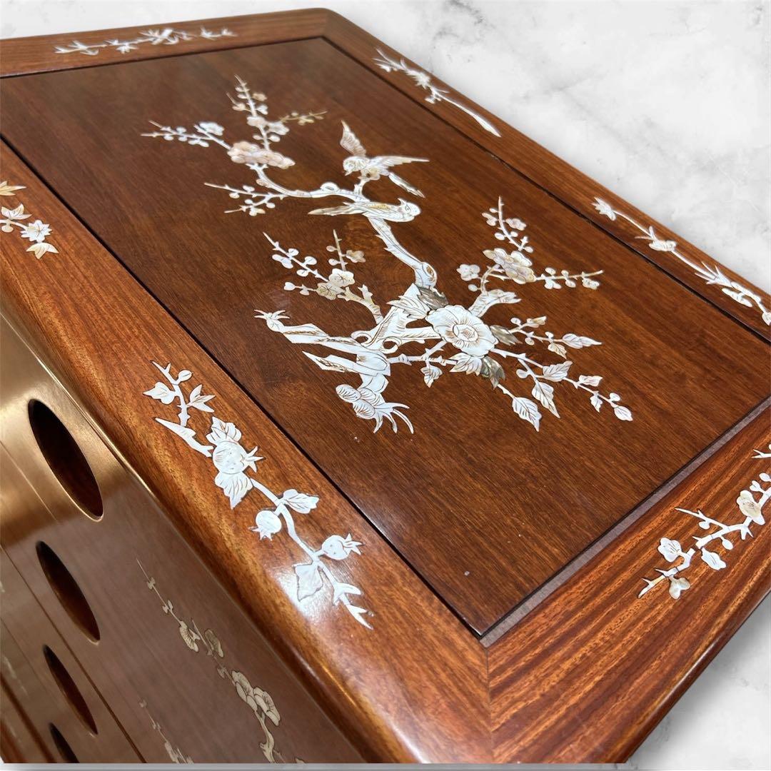 骨董品 螺鈿細工 チェスト タンス 五段チェスト 小物収納 木製 引き出し 螺鈿