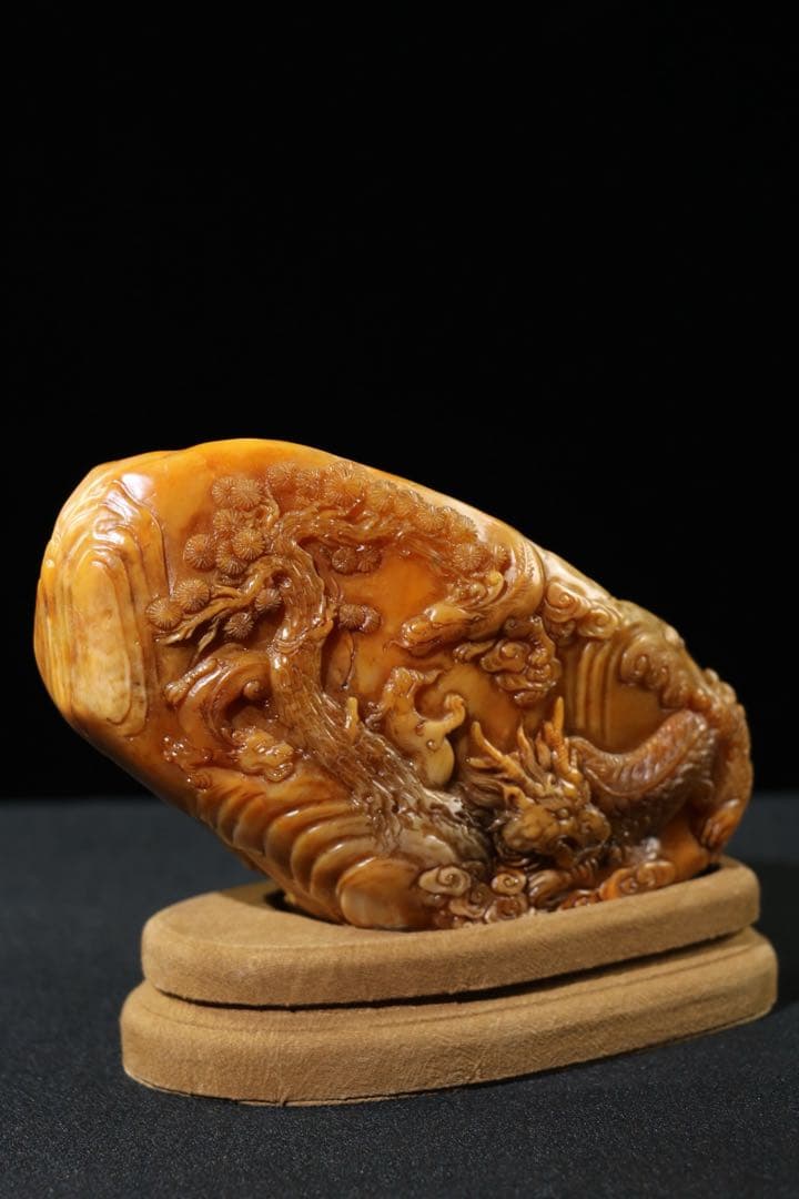 旧蔵　時代物　逸品　文房具筆洗　田黄石　山中龍 螭龍　清国時代彫刻　骨董品レア