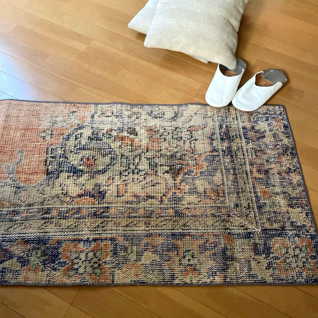 60×199 ロングランナーラグ　擦れ　シャビー　ウール　トルコヴィンテージラグ