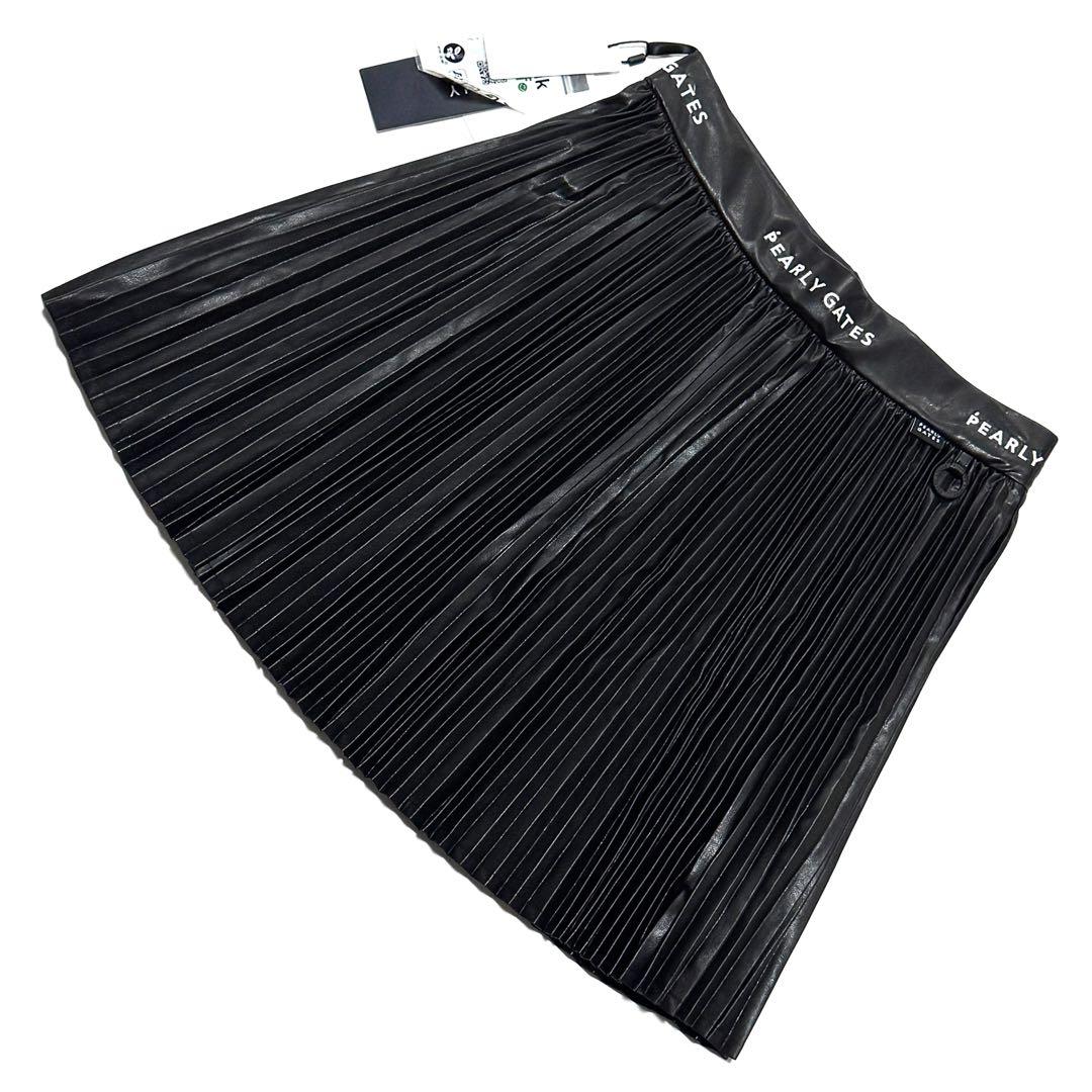 新品タグ付 パーリーゲイツ プリーツスカート 黒 合皮 22年モデル