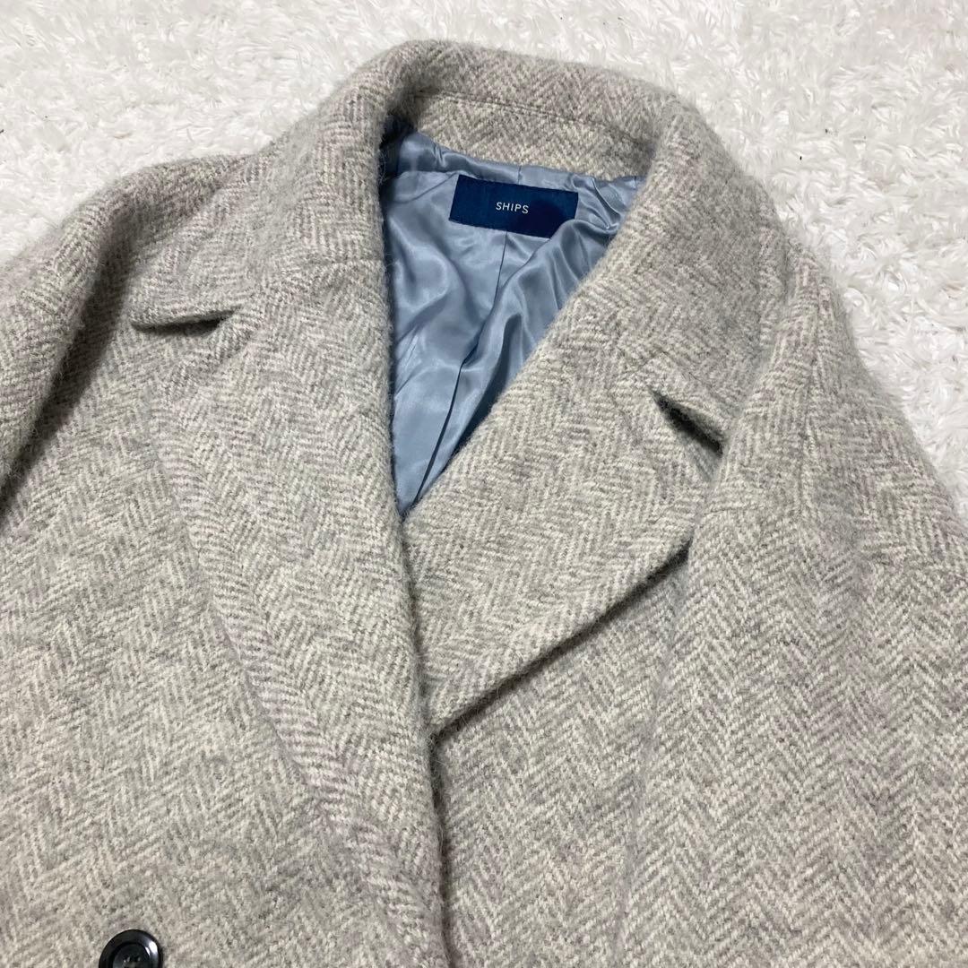 SHIPS ダブルブレスト ピーコート ツイード ヘリンボーン コクーン 36