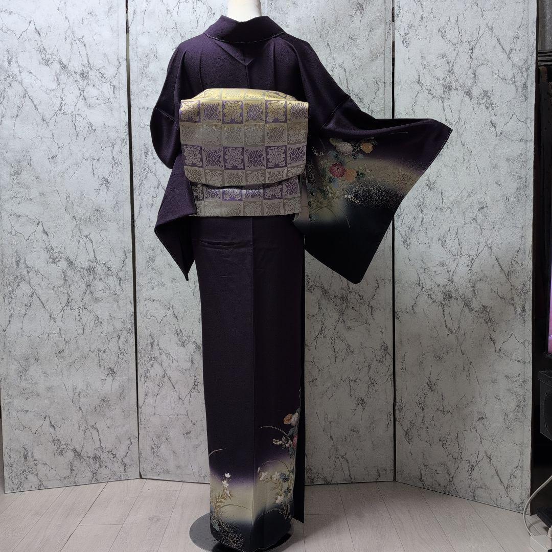 十三夜様高級正絹　紫地　金彩手刺繍　全体しつけ糸有り