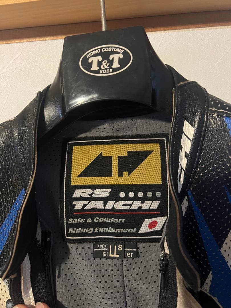 RS タイチ レーシングスーツ サイズLLS 革ツナギ　レーシンググローブ　青白