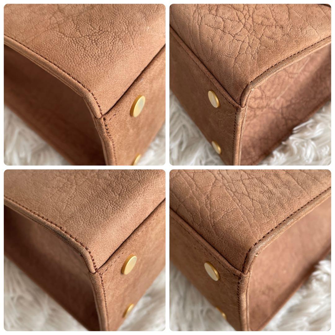 美品 エレファントレザー 2way ショルダーバッグ ゴールド金具 モカブラウン