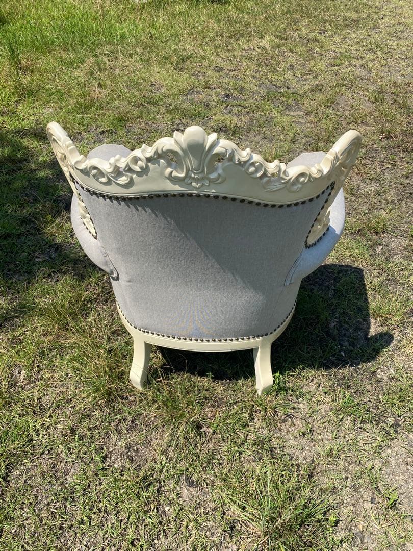 姫系　グレー　ホワイト　ロココ調　アンティーク調　猫足　1人掛けソファ