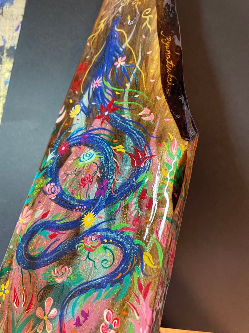 開運絵画 煌びやかな花龍 一点物 アクリル画 龍神 置き物 龍ノツカイ