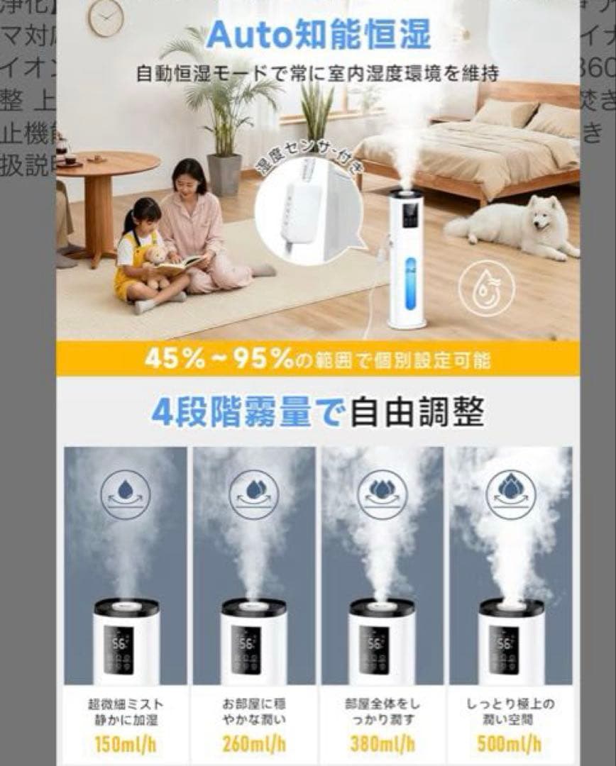 大型加湿器 9リットル　ホワイト リモコン付き