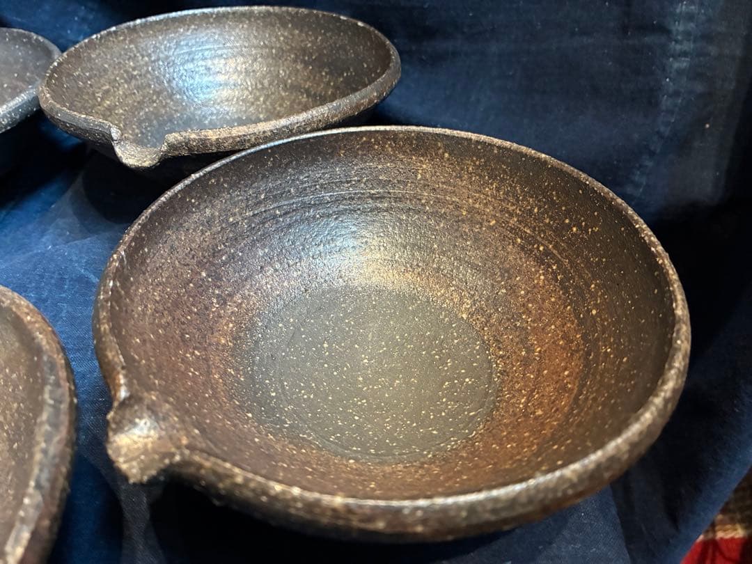 岩谷窯　山本教行　片口小鉢　5客　傷無　直径14.4センチ　民藝　吉田璋也に師事