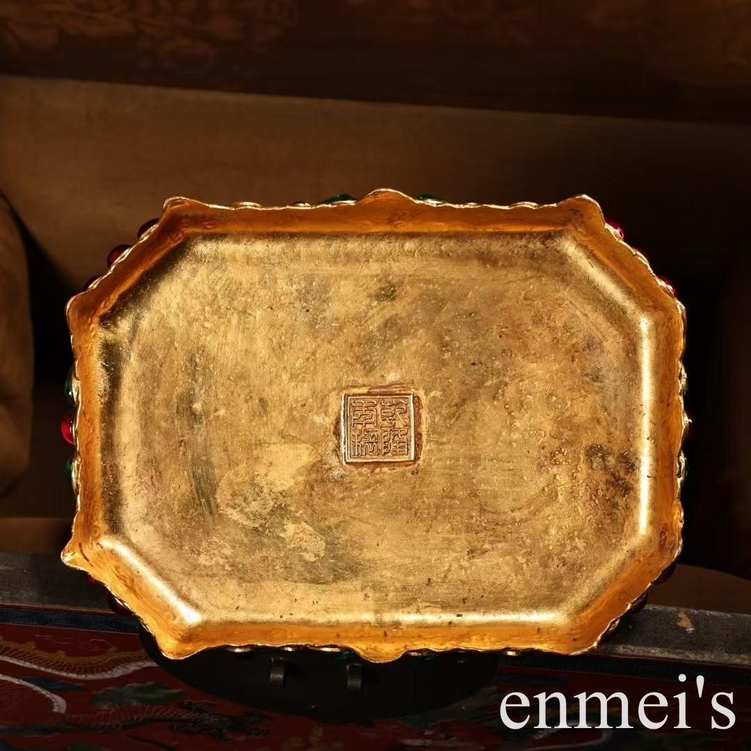 中国古美術・旧蔵鎏金の太平ぞう・純手作り・純銅製・高浮彫・置物・文房・風水開運