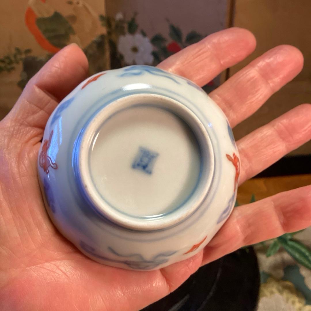 A1033 古伊万里　金襴手　梅に松　宝尽紋様　　豆皿　ちびちび　5枚