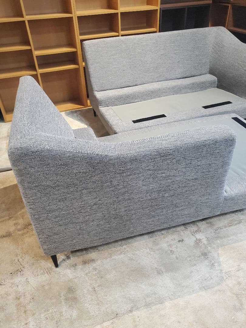 カウチソファ　布張り　グレー