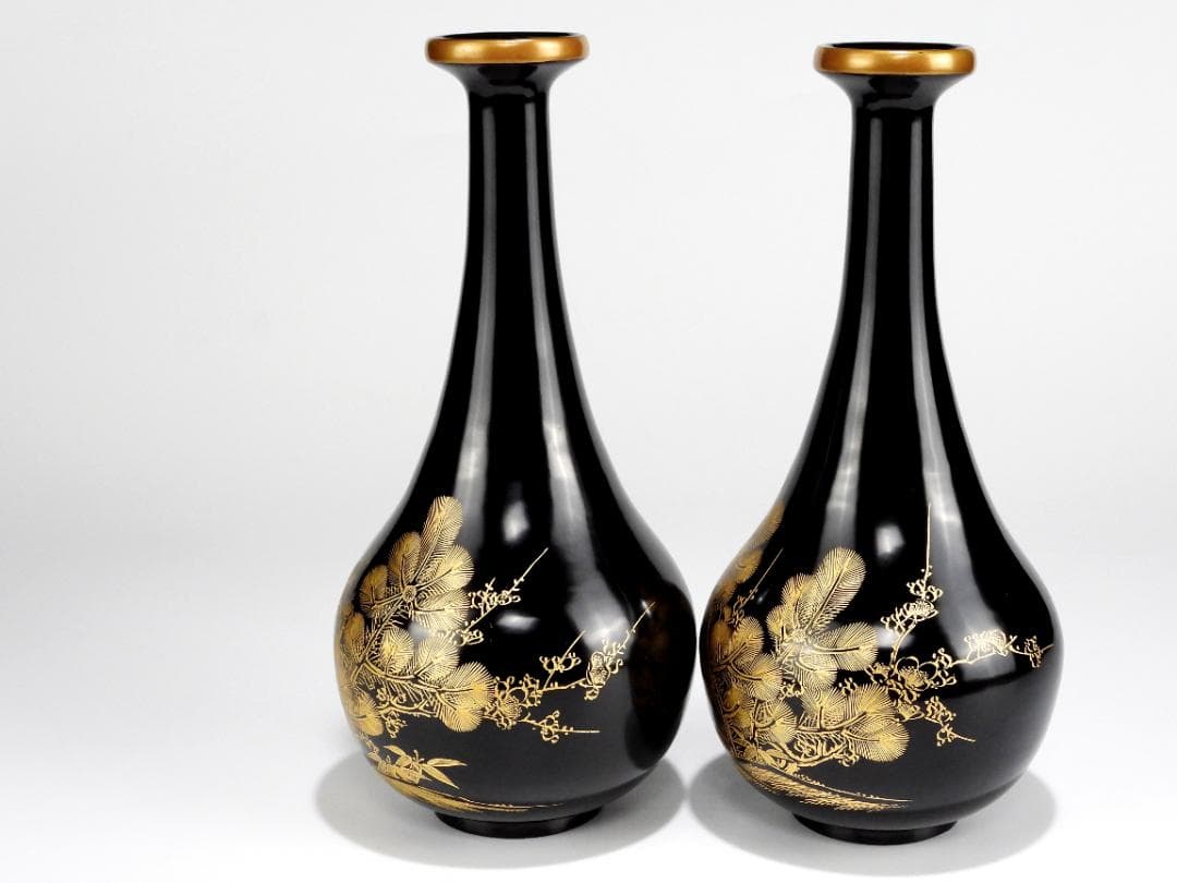 時代 輪島塗 沈金 松竹梅 酒器揃 徳利 一対