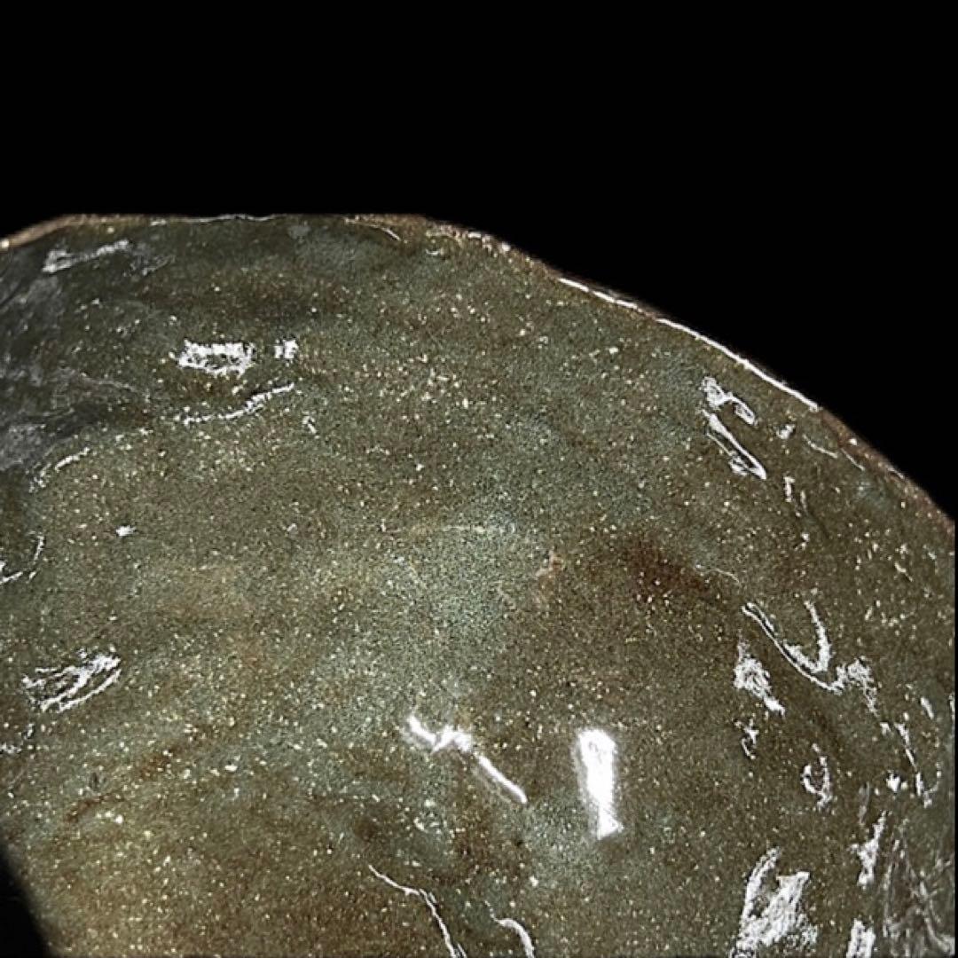 深緑釉茶碗 合わせ箱付 口径10.4cm 木箱修復済 茶道具