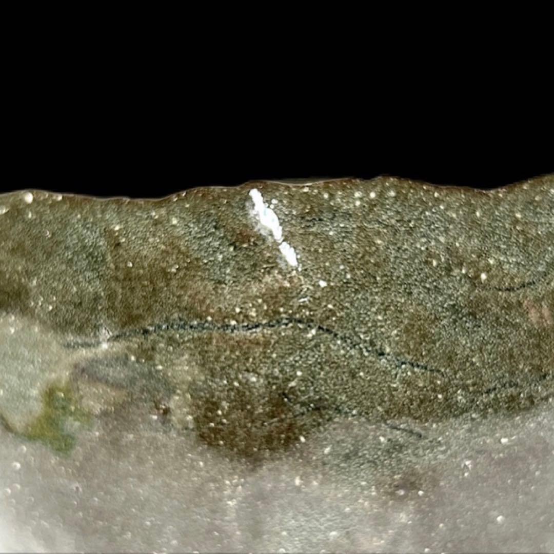 深緑釉茶碗 合わせ箱付 口径10.4cm 木箱修復済 茶道具