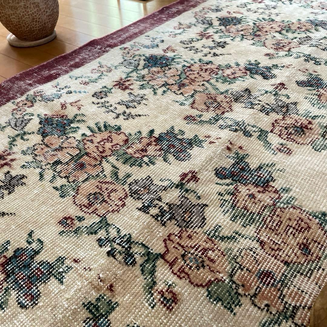 104×200 キナリ×ボルドー　薔薇の街　トルコヴィンテージラグ