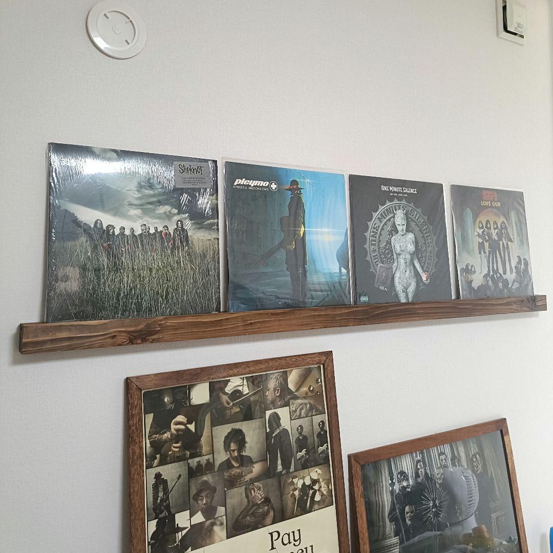 無垢材のレコードディスプレイレール　4枚用2本セット　収納　ウォールシェルフ