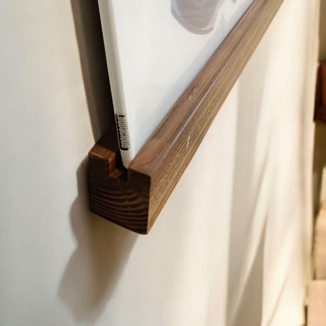 無垢材のレコードディスプレイレール　4枚用2本セット　収納　ウォールシェルフ