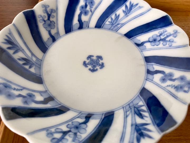 【松竹梅 五弁花】★中皿６枚揃★ 染付 渦福 角福 藍柿 骨董 アンティーク