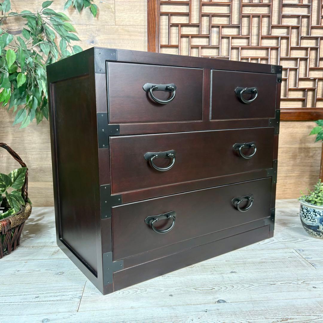 民芸家具和箪笥三段四つ引き木製桐材天然無垢収納家具飾り棚和タンス和室和風チェスト