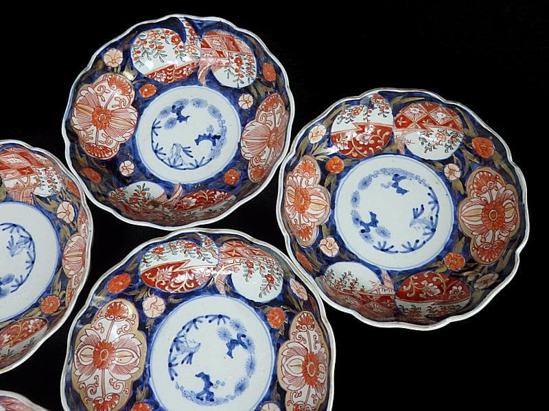 古伊万里　金襴手　枝垂れ桜に花の図　膾皿　5客　C738AS-fbef