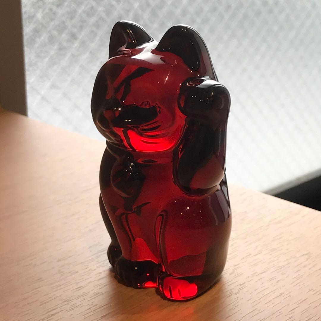 プシュケ 可愛らしい♡アンティークバカラ招き猫フィギュリン♪真紅♪縁起物☆