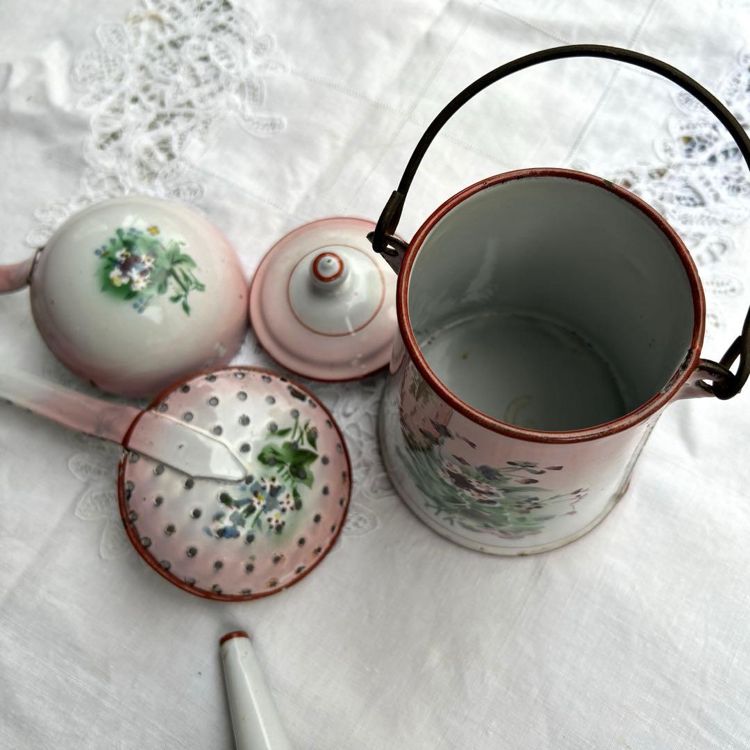 フランスアンティーク　japy 忘れな草のホーローウェディングセット